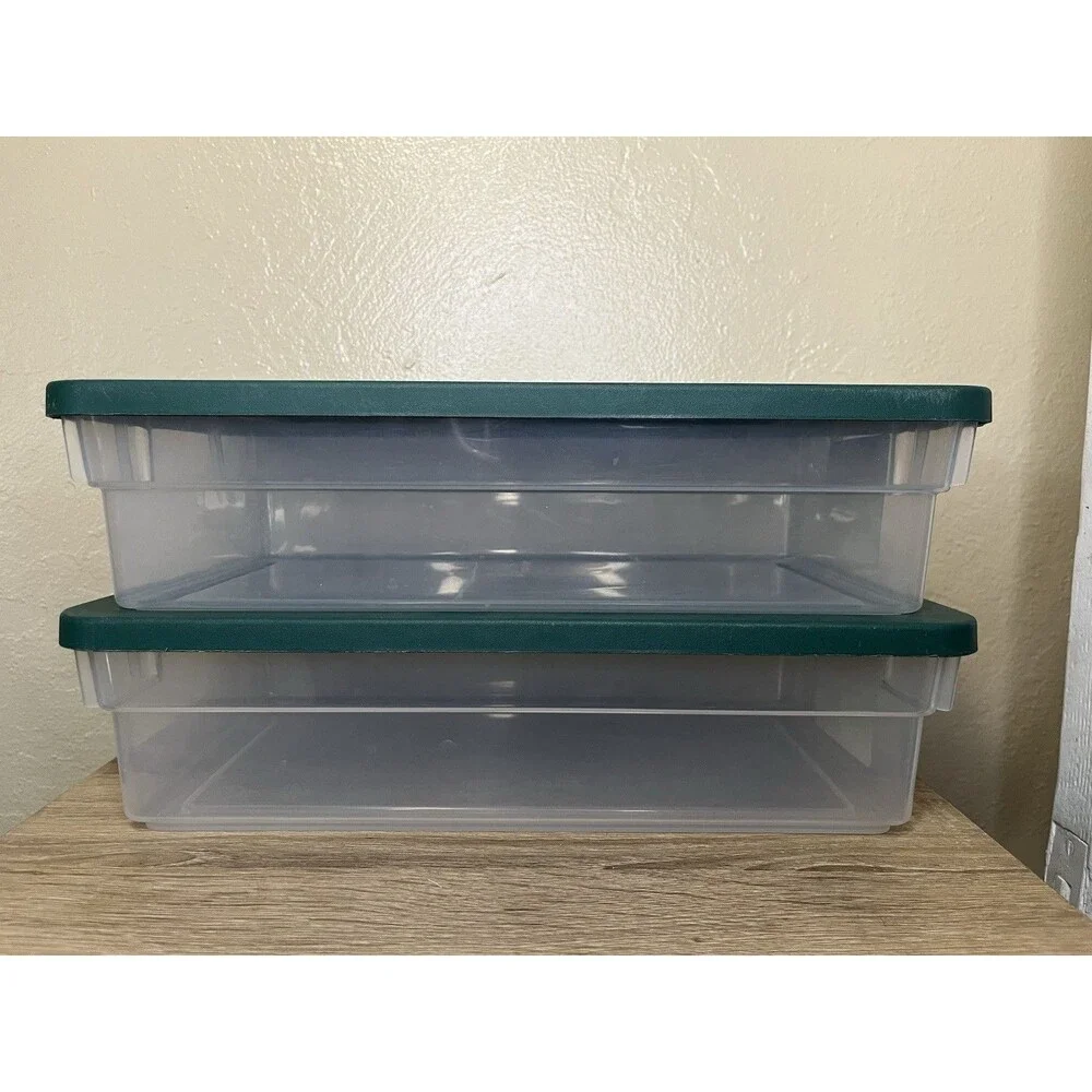Lot of 2 Vintage Rubbermaid Keepers #0286 Storage Box Green Clear Container